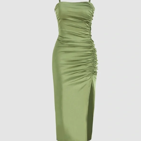 Cider | Dresses | Solid Satin Ruched Split Midi Cami Dress From Shopcider | Poshmark Cider | Dresses | Solid Satin Ruched Split Midi Cami Dress From Shopcider | Poshmark